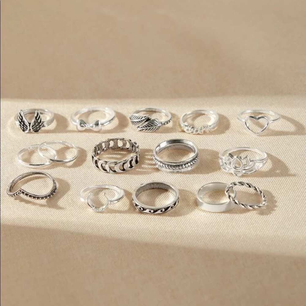• Nicole • 15 Pc. Lotus + Wing Midi Rings Set - Picture 2 of 3